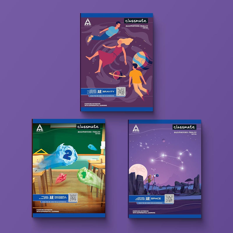 Classmate Augmented Reality Notebooks - 140 Pages | Pack of 3 Long Size Ruled Notebooks for School Students | Immersive AR Learning Experience | 29.7cm x 21.0cm | Single Line AR Notebook Visit the Classmate Store