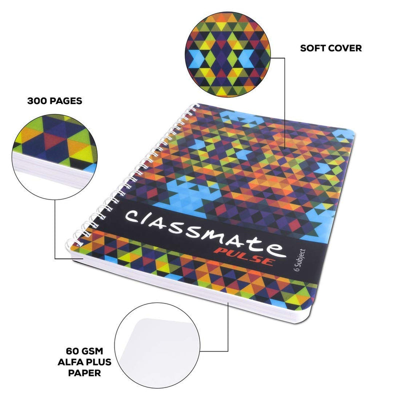 Classmate Pulse 6 Subject Spiral Notebook - Pack of 1