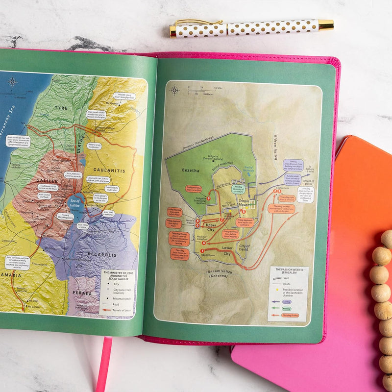 KJV Explorer Bible for Kids, Bubble Gum LeatherTouch, Indexed Placing God's Word in the Middle of God's World by Holman Bible Publishers