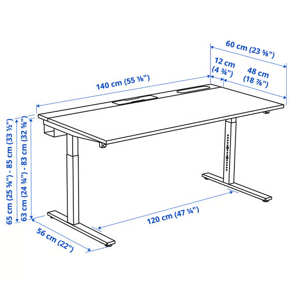 IKEA MITTZON Desk, white, 140x60 cm (55 1/8x23 5/8 ")