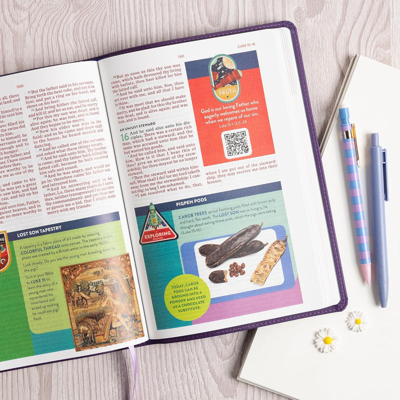 KJV Explorer Bible for Kids, Purple LeatherTouch: Placing God's Word in the Middle of God's World by Holman Bible Publishers