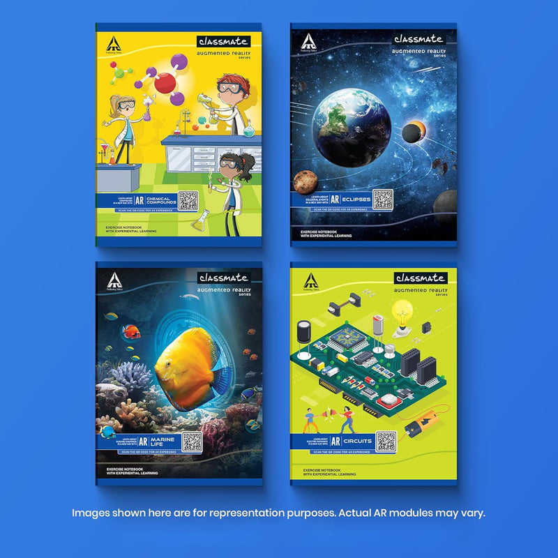 Classmate Augmented Reality Notebooks - 240 Pages | Pack of 3 Long Size Unruled Notebooks for School Students | Immersive AR Learning Experience | 29.7cm x 21.0cm | Unruled AR Notebook Visit the Classmate Store