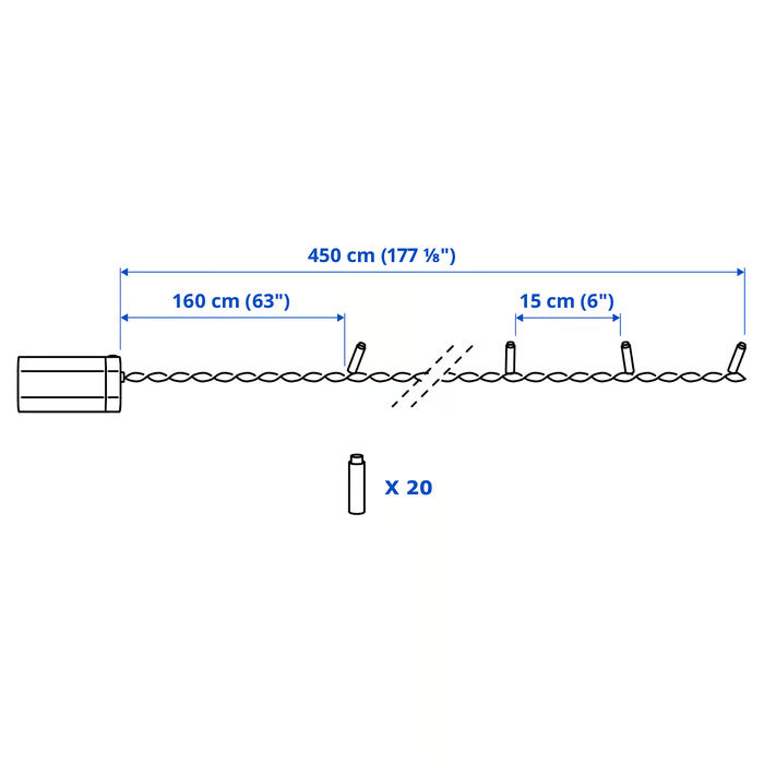 IKEA GETKAL LED lighting chain, adjustable colour battery-operated/outdoor, 4.5 m (177 1/8 ")