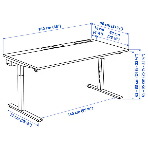 IKEA MITTZON Desk, white, 160x80 cm (63x31 1/2 ")