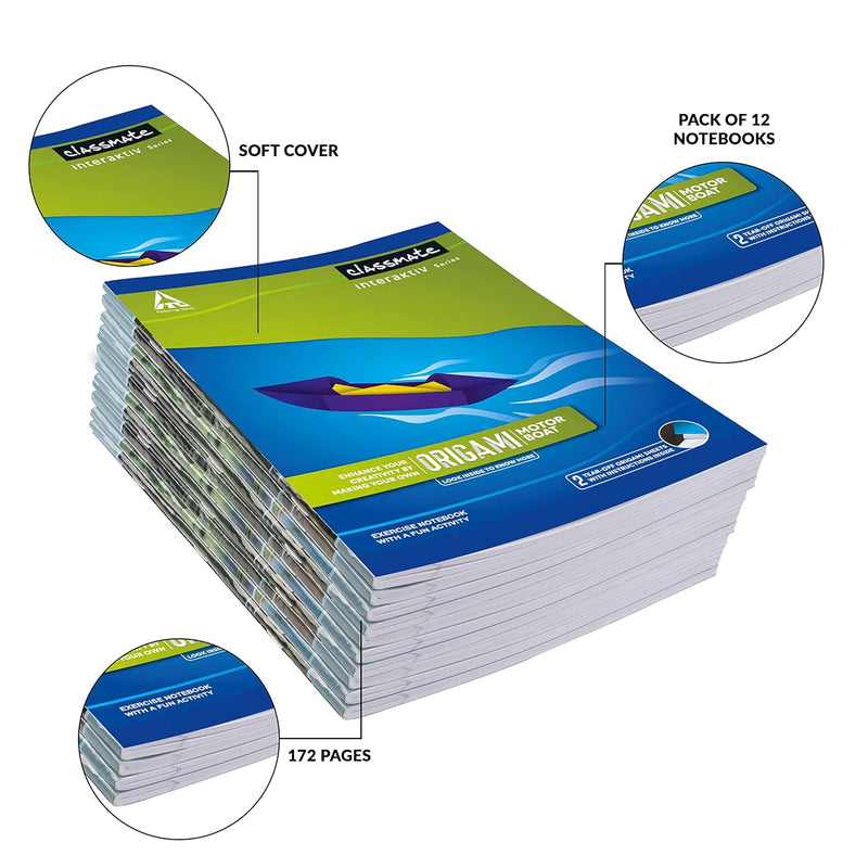 Classmate Origami Longbook - Unruled,272 X 167Mm, 172 Pages, Pack Of 12 Visit the Classmate Store