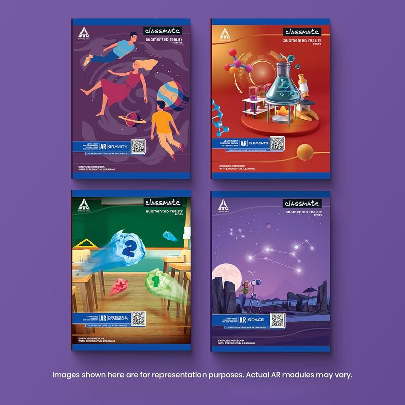 Classmate Augmented Reality Notebooks - 172 Pages | Pack of 4 Short Size Unruled Notebooks for School Students | Immersive AR Learning Experience | 24.0cm x 18.0cm | Unruled | Visit the Classmate Store