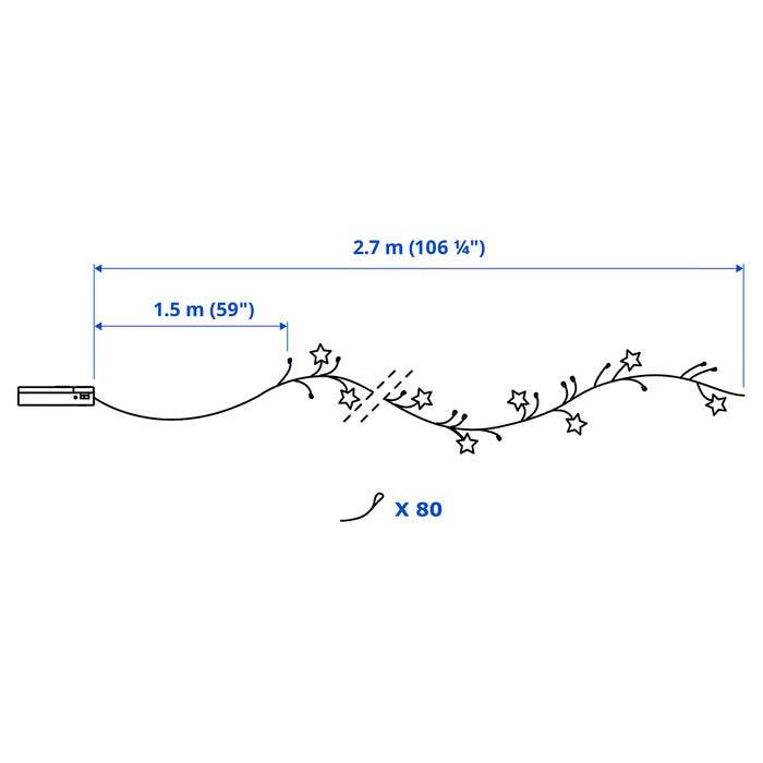 IKEA STRALA LED lighting chain with 80 lights, battery-operated mini/star gold-colour