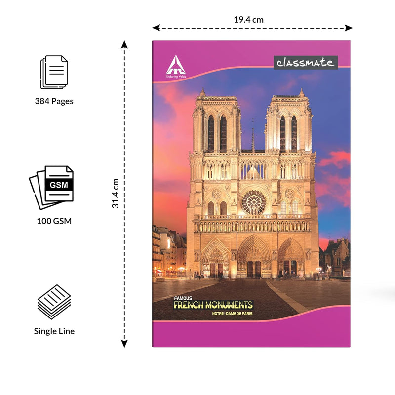 Classmate Notebook - Single Line, 384 Pages, 314Mm*194Mm (Pack Of 6) - Assorted Design Visit the Classmate Store