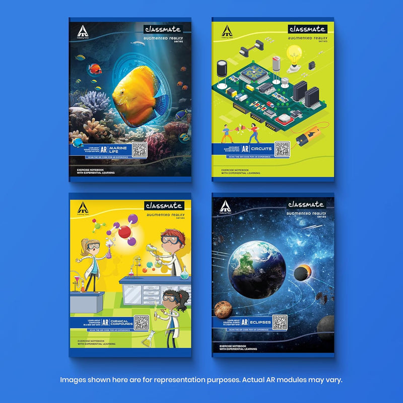 Classmate Augmented Reality Notebooks - 172 Pages | Pack of 4 Short Size Ruled Notebooks for School Students | Immersive AR Learning Experience | 24.0cm x 18.0cm | Single Line AR Notebook Visit the Classmate Store