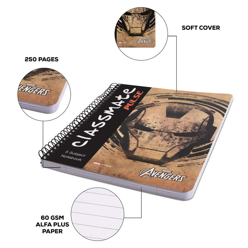 Classmate 2100128 Soft Cover 5 Subject Spiral Binding Notebook