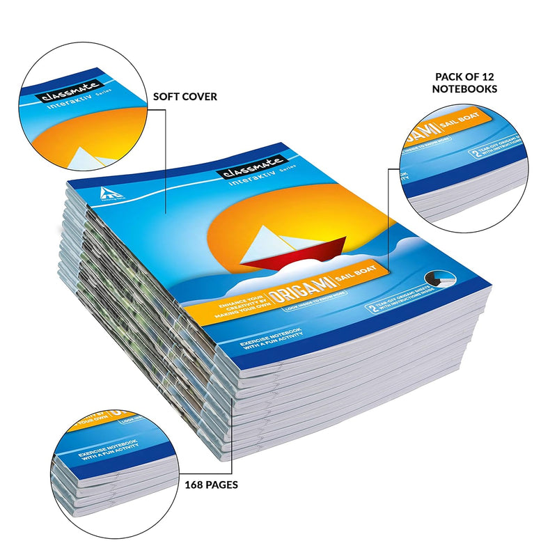 Classmate Origami Notebooks -Unruled, 168 Pages, 240 mm x 180 mm - Pack Of 12 Visit the Classmate Store
