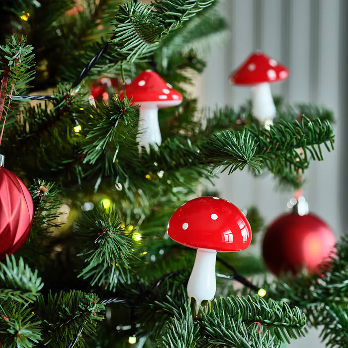 IKEA VINTERFINT Tree ornament set of 2, glass/mushroom red