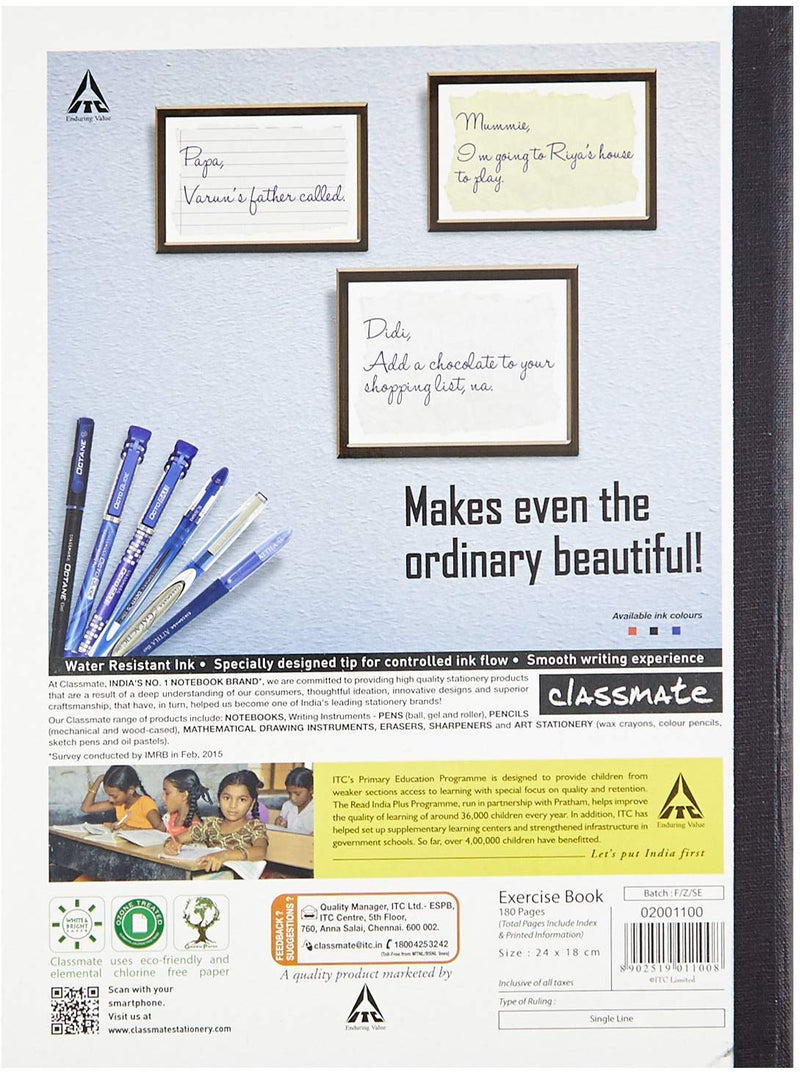 Classmate Notebook - 240 X 180 mm, 172 Pages, Single line Visit the Classmate Store