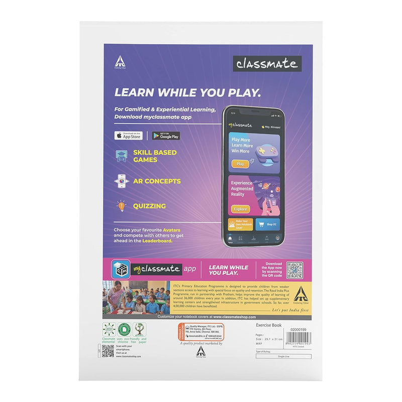 Classmate Long Size Notebook - 140 Pages | Single Line | A4 - 29.7cm X 21.0cm | Pack Of 12 Notebooks | Long Size Ruled Notebooks for School Students Visit the Classmate Store