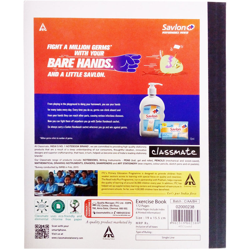 Classmate Single Line Hard Cover Notebook - 172 Pages Visit the Classmate Store