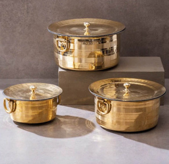 Set Of 3 Brass Patilas / Milk Topias (1L, 3L, 5L) | Brass Cookware