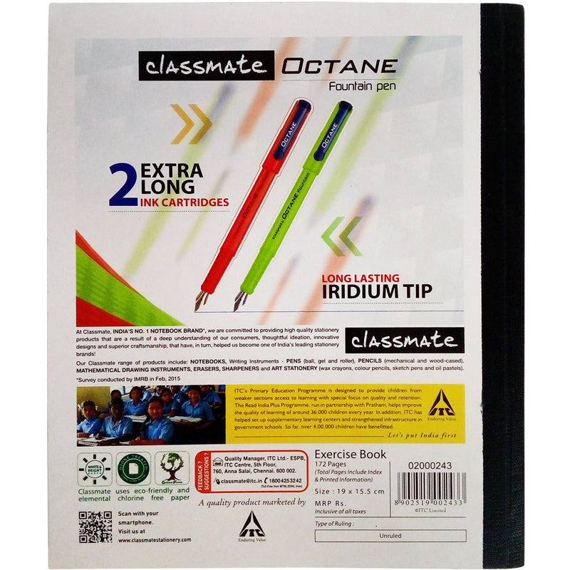 Classmate Hardbound Unruled Notebook - 190x155, 180 Pages