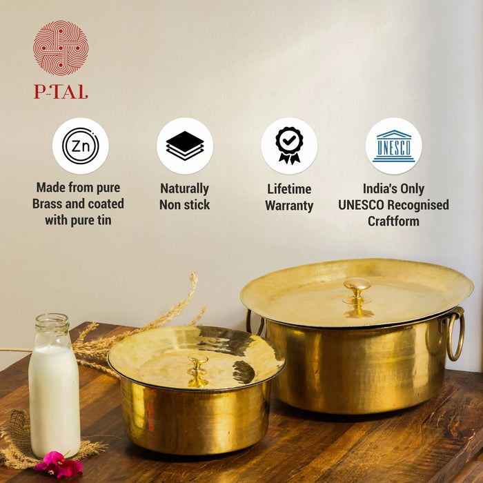 Set Of 3 Brass Patilas / Milk Topias (1L, 3L, 5L) | Brass Cookware