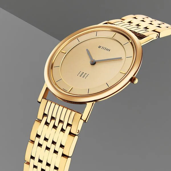 Edge Metal Yellow Dial Stainless Steel Strap Watch Men