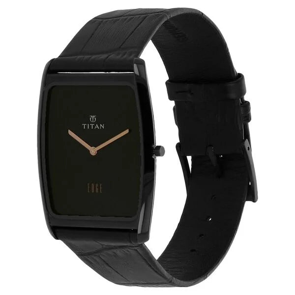 Titan Edge Black Dial Analog Leather Strap watch for Men