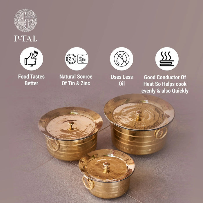 Set Of 3 Brass Patilas / Milk Topias (1L, 3L, 5L) | Brass Cookware