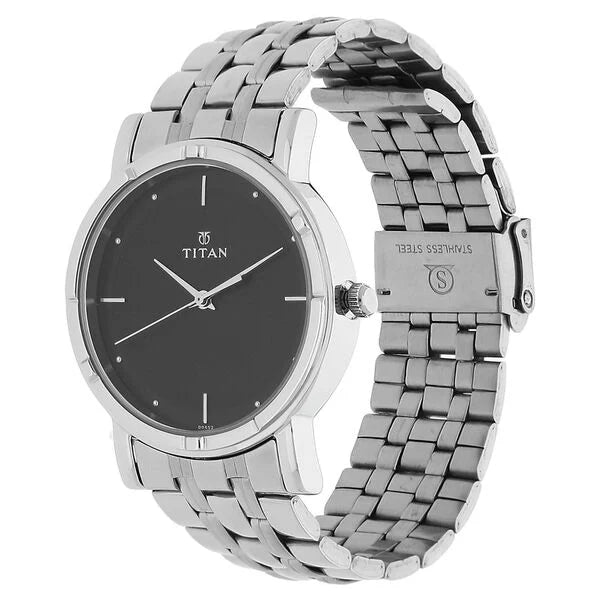 Titan Men's Elegance Watch: Black Dial with Sleek Link Strap