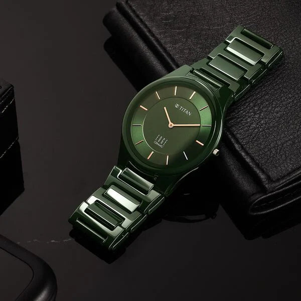 Titan Edge Ceramic Quartz in Glossy Green Dial Watch for Men