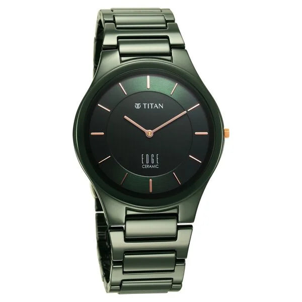 Titan Edge Ceramic Quartz in Glossy Green Dial Watch for Men