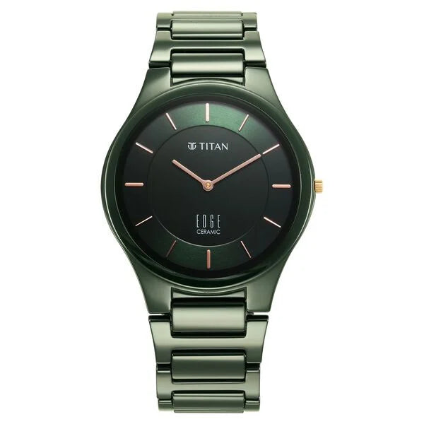 Titan Edge Ceramic Quartz in Glossy Green Dial Watch for Men