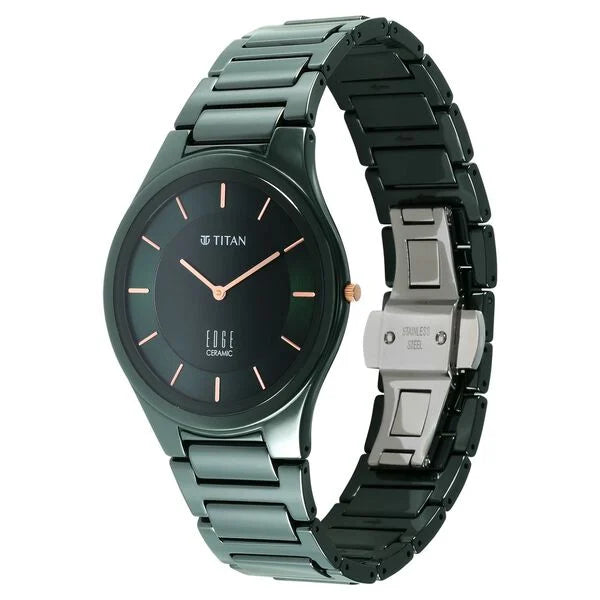 Titan Edge Ceramic Quartz in Glossy Green Dial Watch for Men