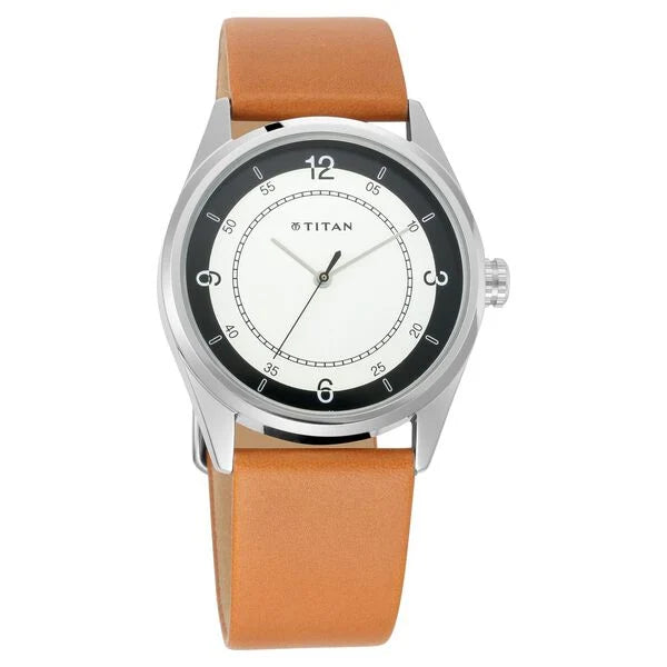 Titan Quartz Analog White Dial Leather Strap Watch for Men