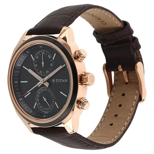 Titan Quartz Multifunction Blue Dial Leather Strap Watch for Men