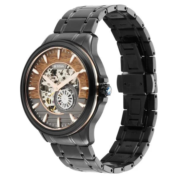 Titan Automatic Black Dial Stainless Steel Strap Watch for Men