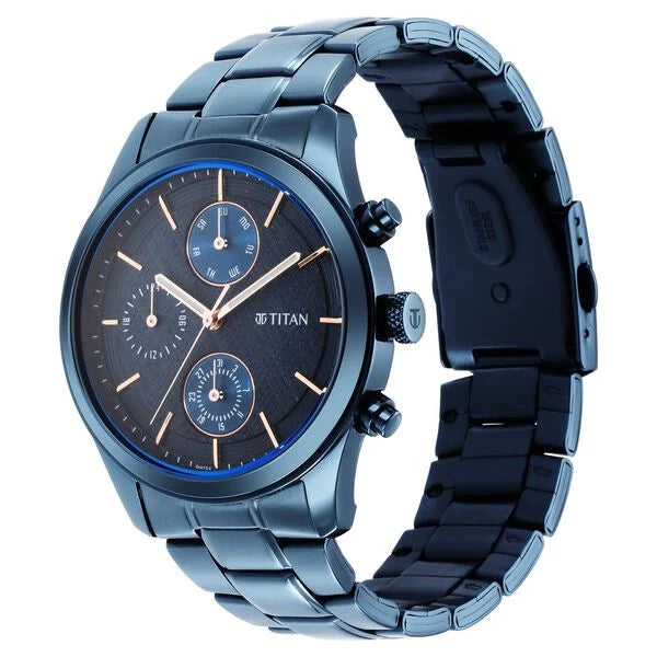 Titan Neo Splash Blue Dial Quartz Multifunction Stainless Steel Strap watch for Men