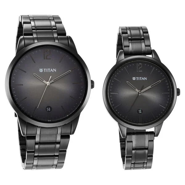 Titan Bandhan Anthracite Dial Analog with Date Stainless Steel Strap Watch for Couple