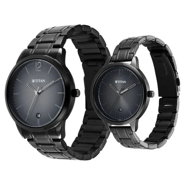 Titan Bandhan Anthracite Dial Analog with Date Stainless Steel Strap Watch for Couple