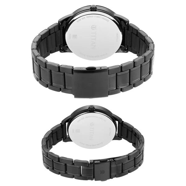 Titan Bandhan Anthracite Dial Analog with Date Stainless Steel Strap Watch for Couple
