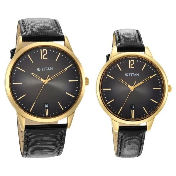 Titan Bandhan Anthracite Dial Analog Leather Strap Watch for Couple