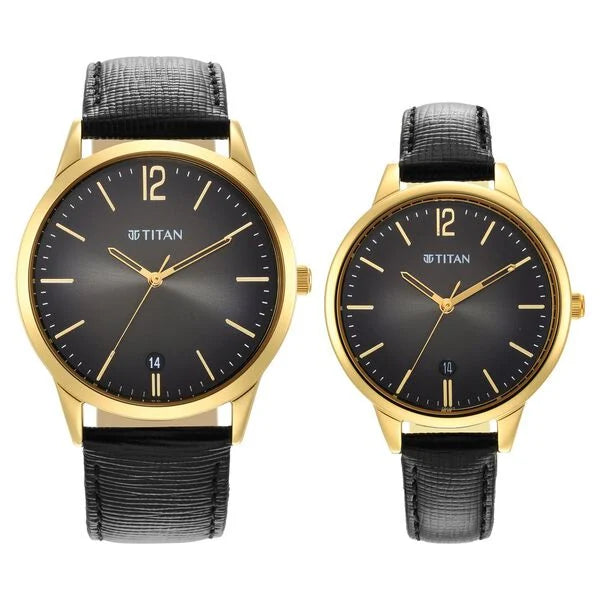 Titan Bandhan Anthracite Dial Analog Leather Strap Watch for Couple
