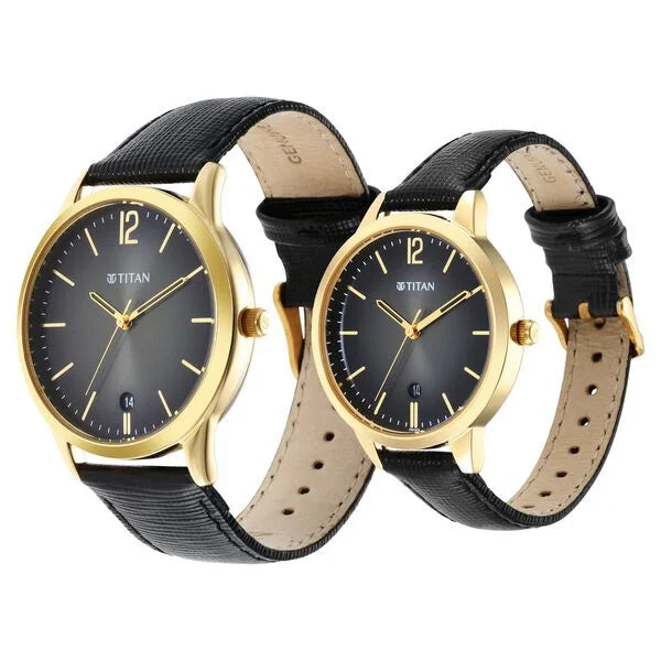 Titan Bandhan Anthracite Dial Analog Leather Strap Watch for Couple