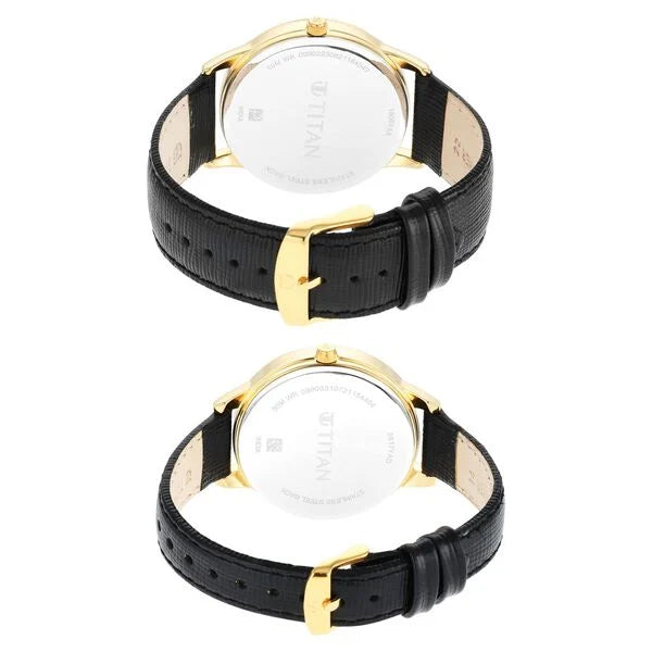 Titan Bandhan Anthracite Dial Analog Leather Strap Watch for Couple