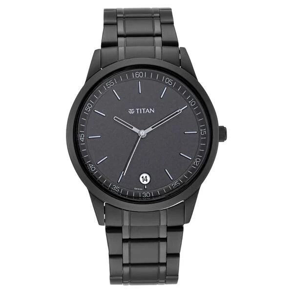 Titan Men's Timeless Style Watch: Refined Black Dial and Metal Strap