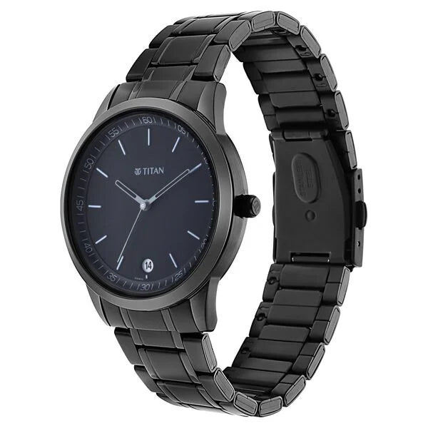 Titan Men's Timeless Style Watch: Refined Black Dial and Metal Strap