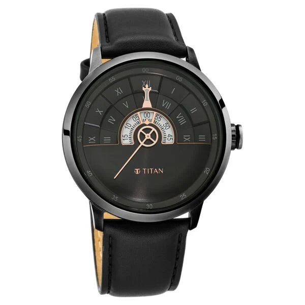 Titan Grandmaster Black Dial Quartz Analog Leather Strap Watch for Men