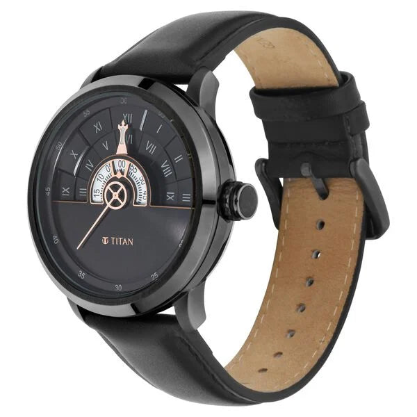 Titan Grandmaster Black Dial Quartz Analog Leather Strap Watch for Men