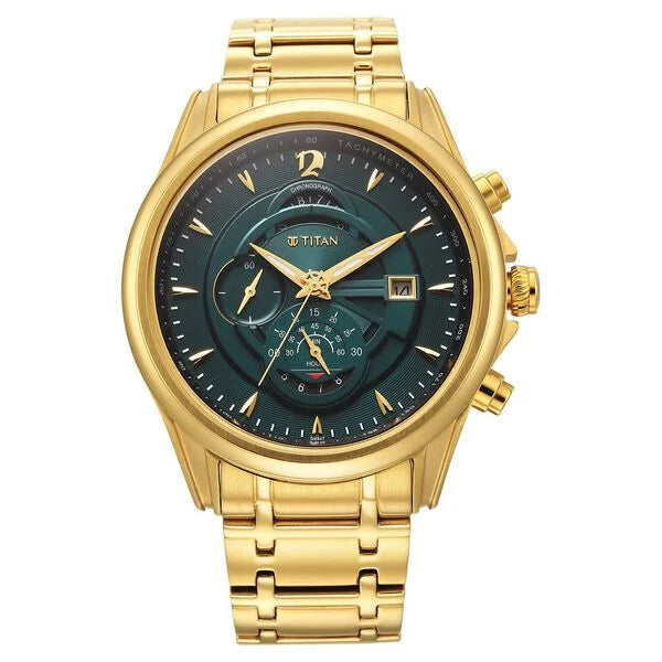 Titan Regalia Premium Green Chrono Stainless Steel Strap watch for Men