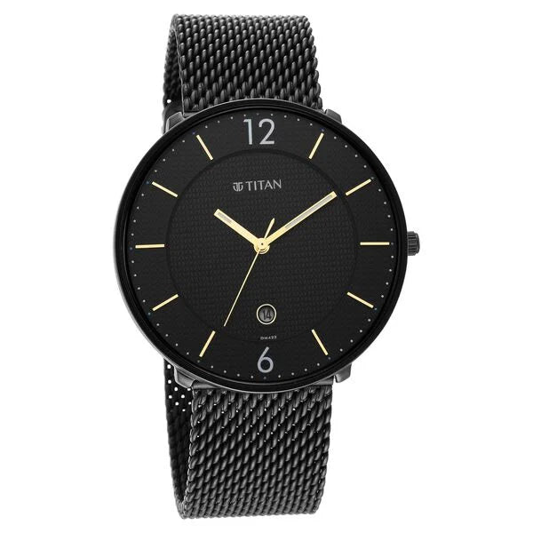 Titan Black and Gold Black Dial Analog Stainless Steel Strap watch for Men