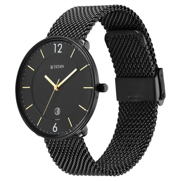 Titan Black and Gold Black Dial Analog Stainless Steel Strap watch for Men