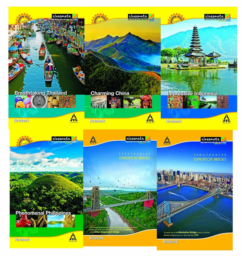 Classmate Longbook - 256 Pages | Single Line | 27.2cm x 16.7cm | Long Size Ruled Notebook for School Students | Pack of 4 | Assorted Designs Visit the Classmate Store