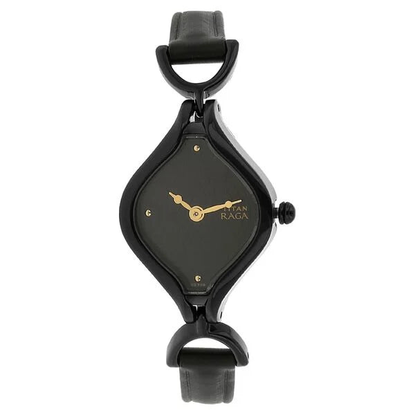 Titan Quartz Analog Black Dial Leather Strap Watch for Women